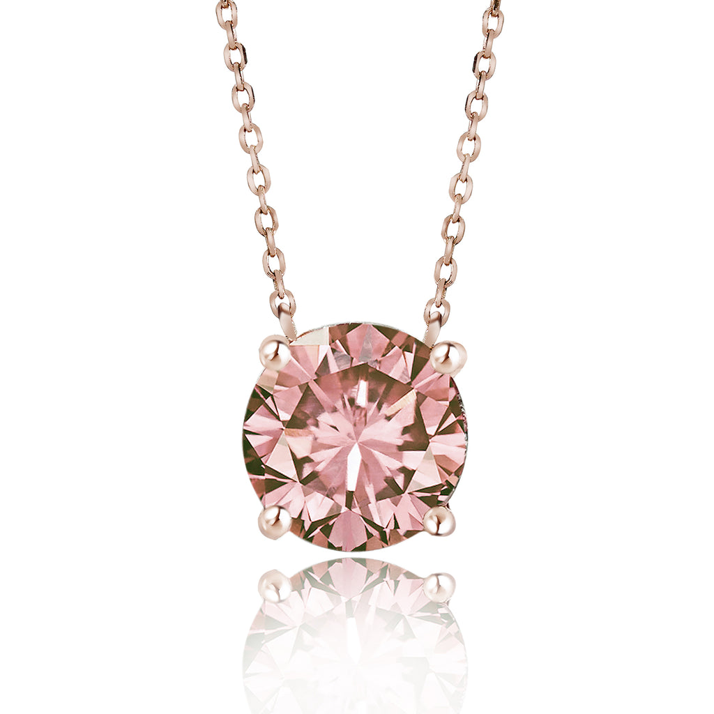 Bestselling 1 Carat Round Cut Real Morganite Solitaire Pendant Necklace in 18k Rose Gold Over Silver