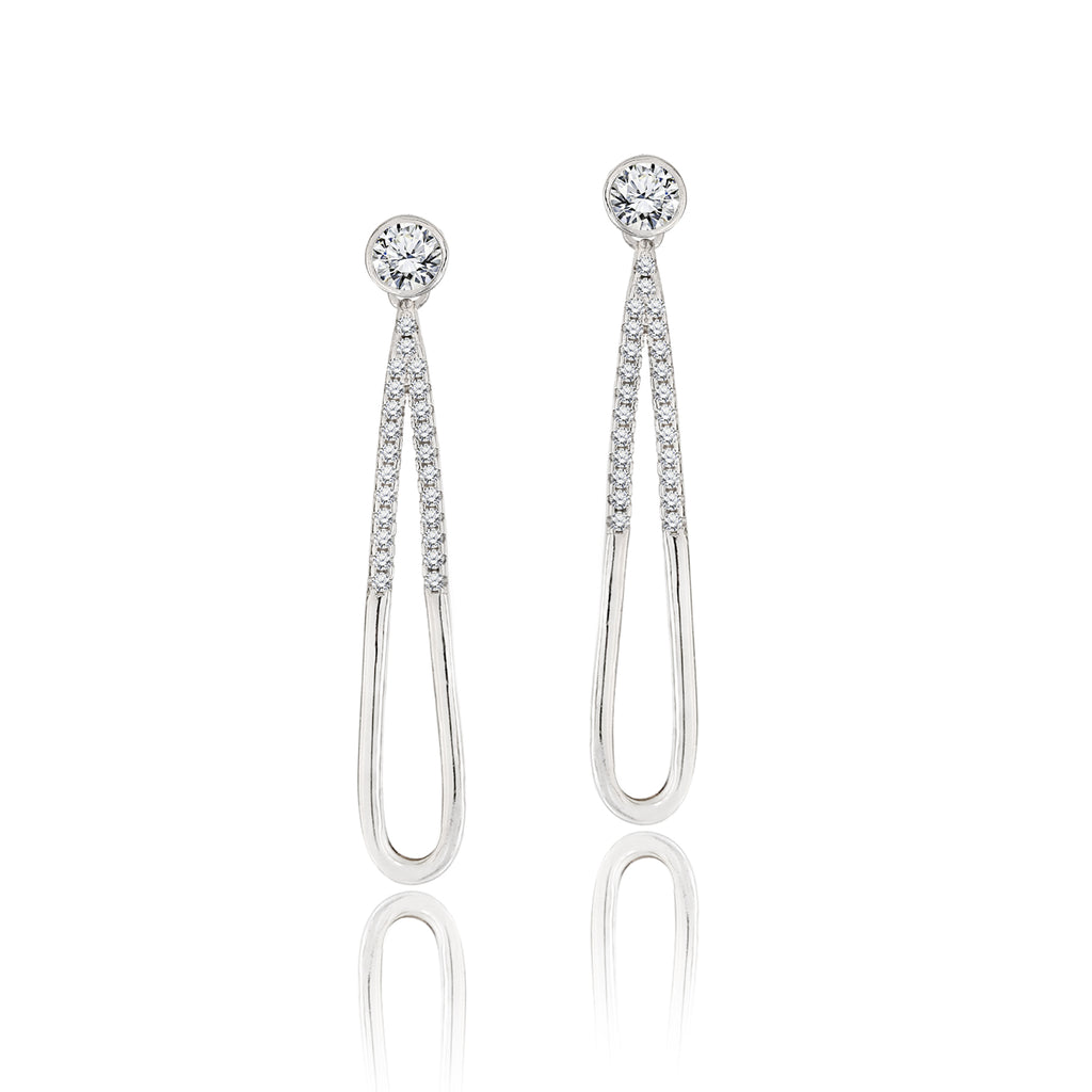 1 Carat Dangling Long Loop - Moissanite Dangle Earrings for Women in Silver