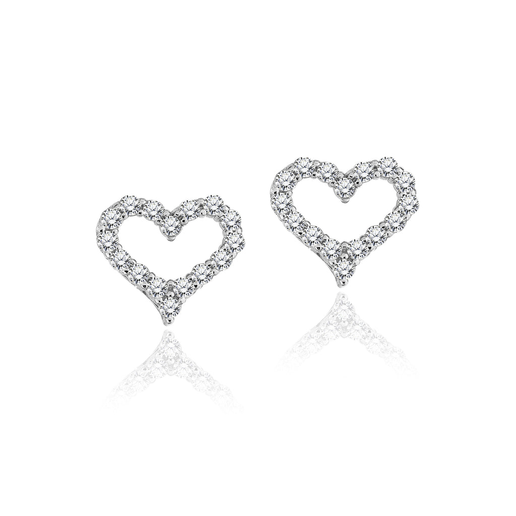 Dazzling Round Cut Heart Shaped Stud Earrings for Women in Silver