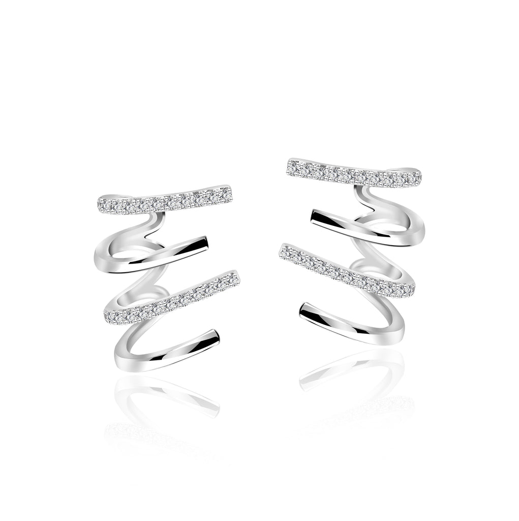 Stylish Four Claw Stud Earrings in Sterling Silver - Wave Designs Ear Cuffs - Everyday Jewelry