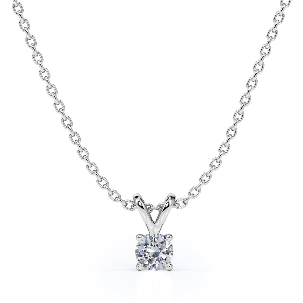 Solitaire 0.25 Carat Round Shape Diamond Pendant Necklace In 18K White Gold Plating Over Silver