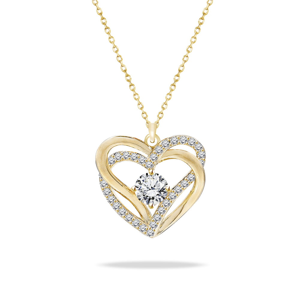 Round Cut Two-Tone Interlocking Hearts Pendant Necklace in Sterling Silver - Everyday Luxury Jewelry
