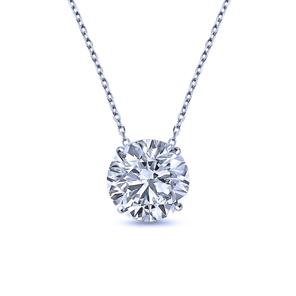 1 Carat Round Cut Real Moissanite Solitaire Pendant Necklace in 18k White Gold Over Silver