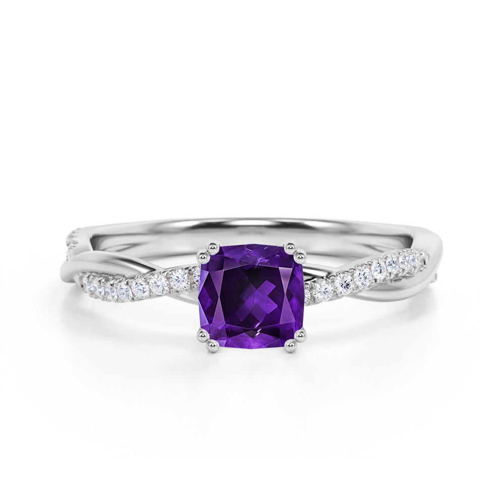 Infinity 1.25 Carat Cushion Amethyst and Diamond Twisted Engagement Ring in White Gold