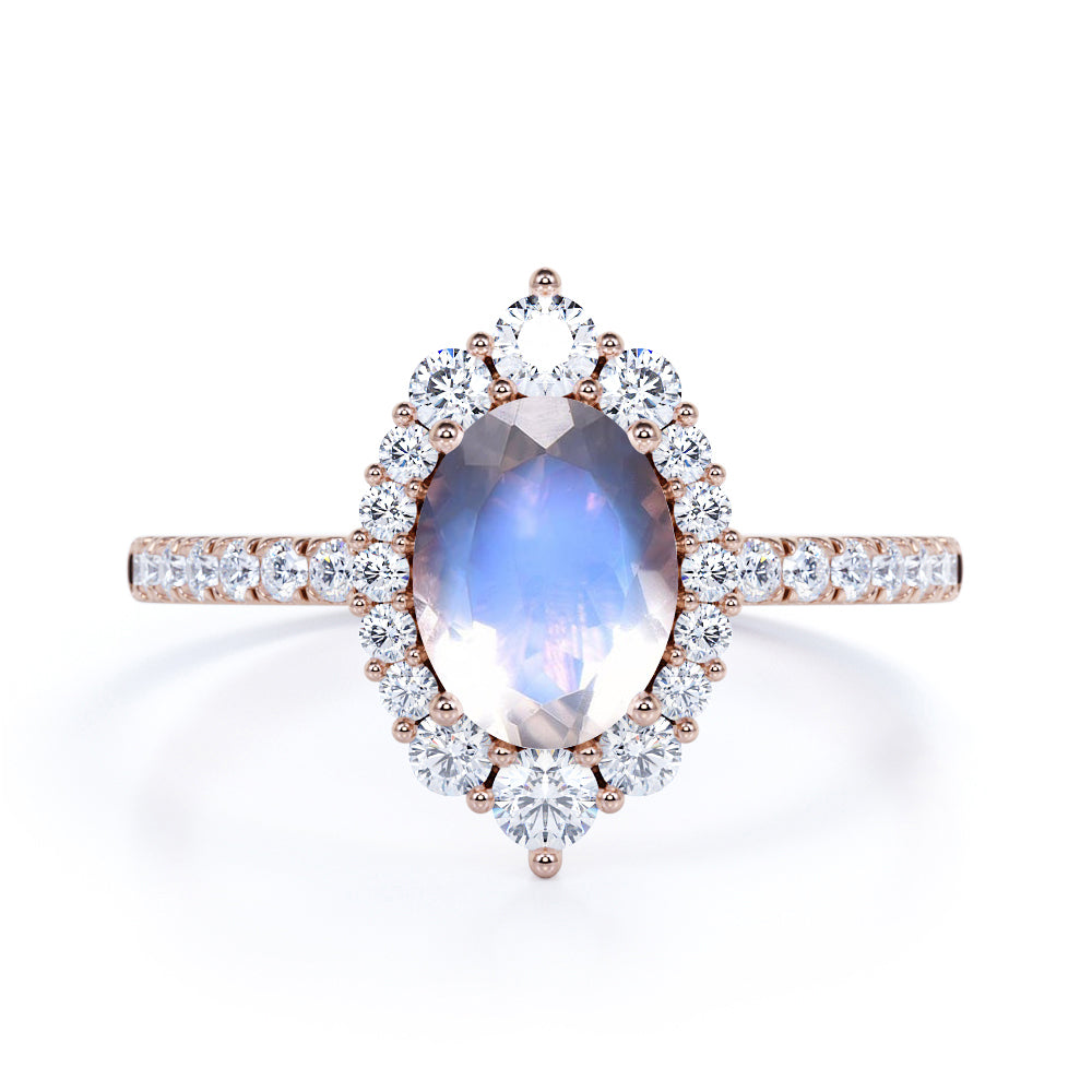Halo ct Oval Dark Blue Moonstone Engagement Ring –