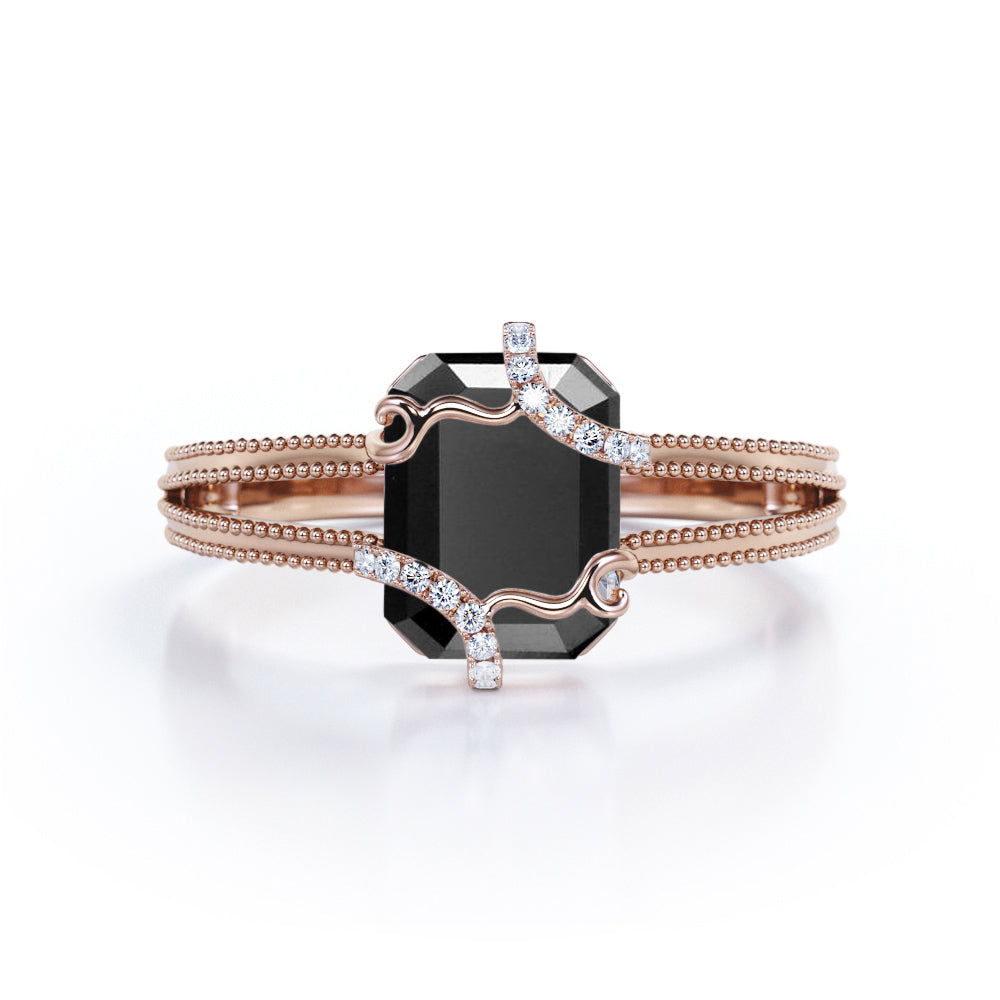 Wire Wrapped Carat Emerald cut Lab Black Diamond Engagement