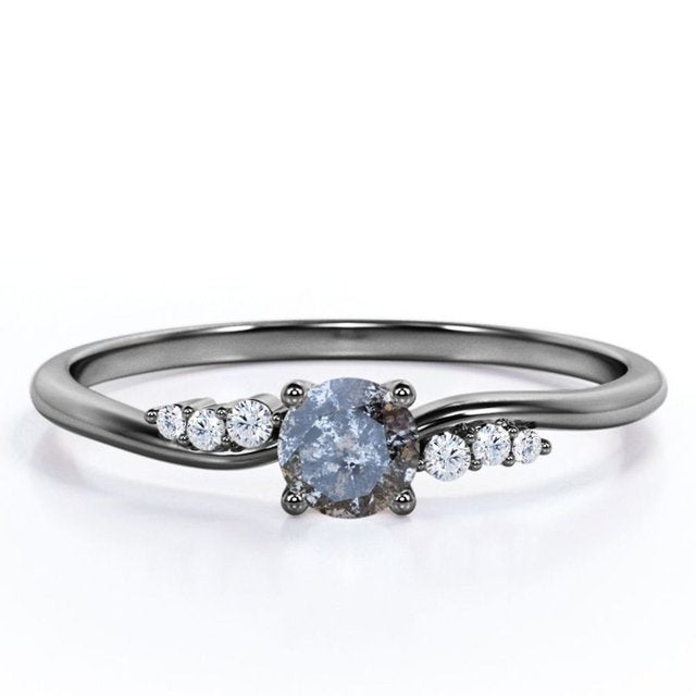 Seven Stone 0.75 Ct Round Salt and Pepper Diamond Engagement Ring