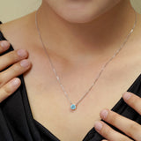 Beautiful 1 Carat Round Cut - Blue Topaz - December Birthstone Solitaire Pendant Necklace in 18k White Gold over Silver, Female, Adult