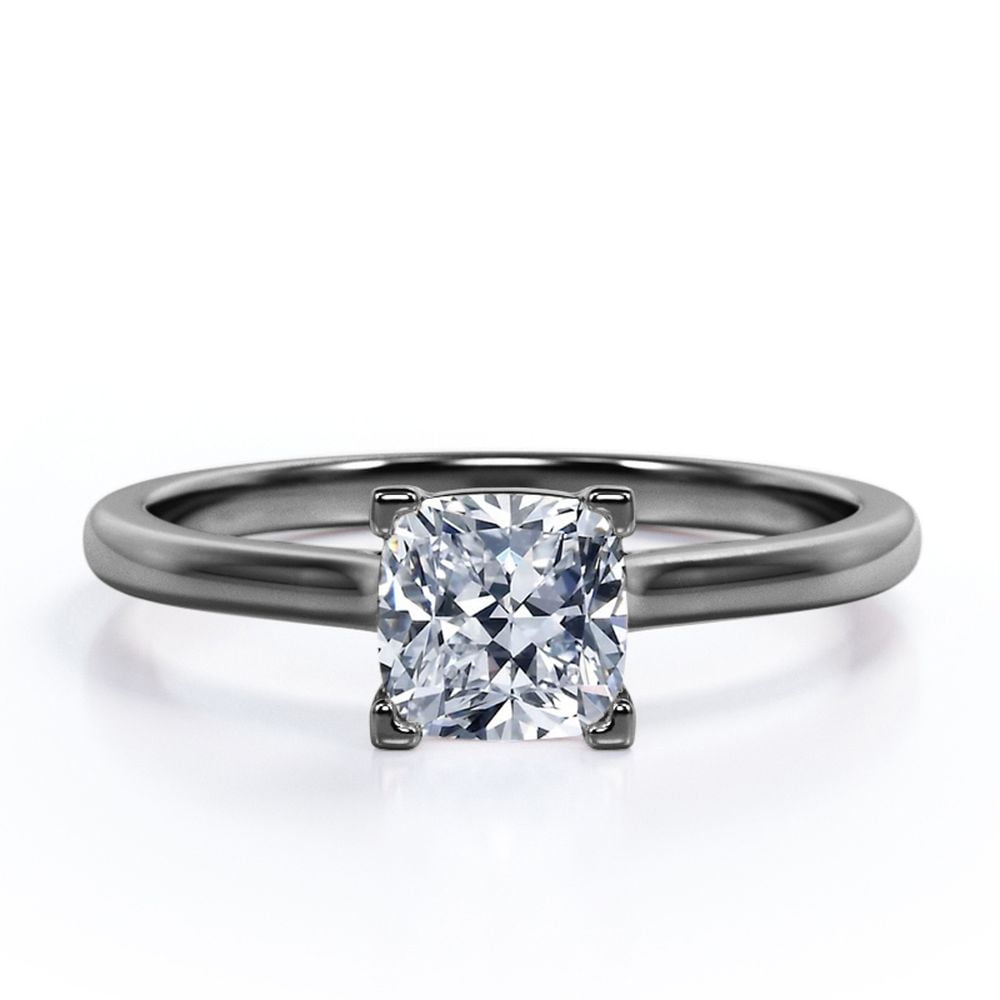 Solitaire 1 Carat Cushion Cut Moissanite Engagement Ring