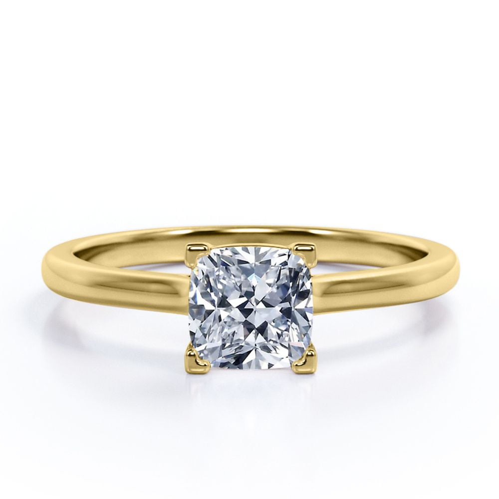 Solitaire 1 Carat Cushion Cut Moissanite Engagement Ring