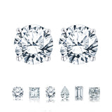Certified - 1 Carat Round Moissanite - 4 Prong Solitaire Stud Earrings - 18K White Gold Plating Over Silver