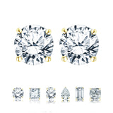 Certified - 1 Carat Round Moissanite - 4 Prong Solitaire Stud Earrings - 18K White Gold Plating Over Silver