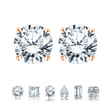 Certified - 1 Carat Round Moissanite - 4 Prong Solitaire Stud Earrings - 18K White Gold Plating Over Silver