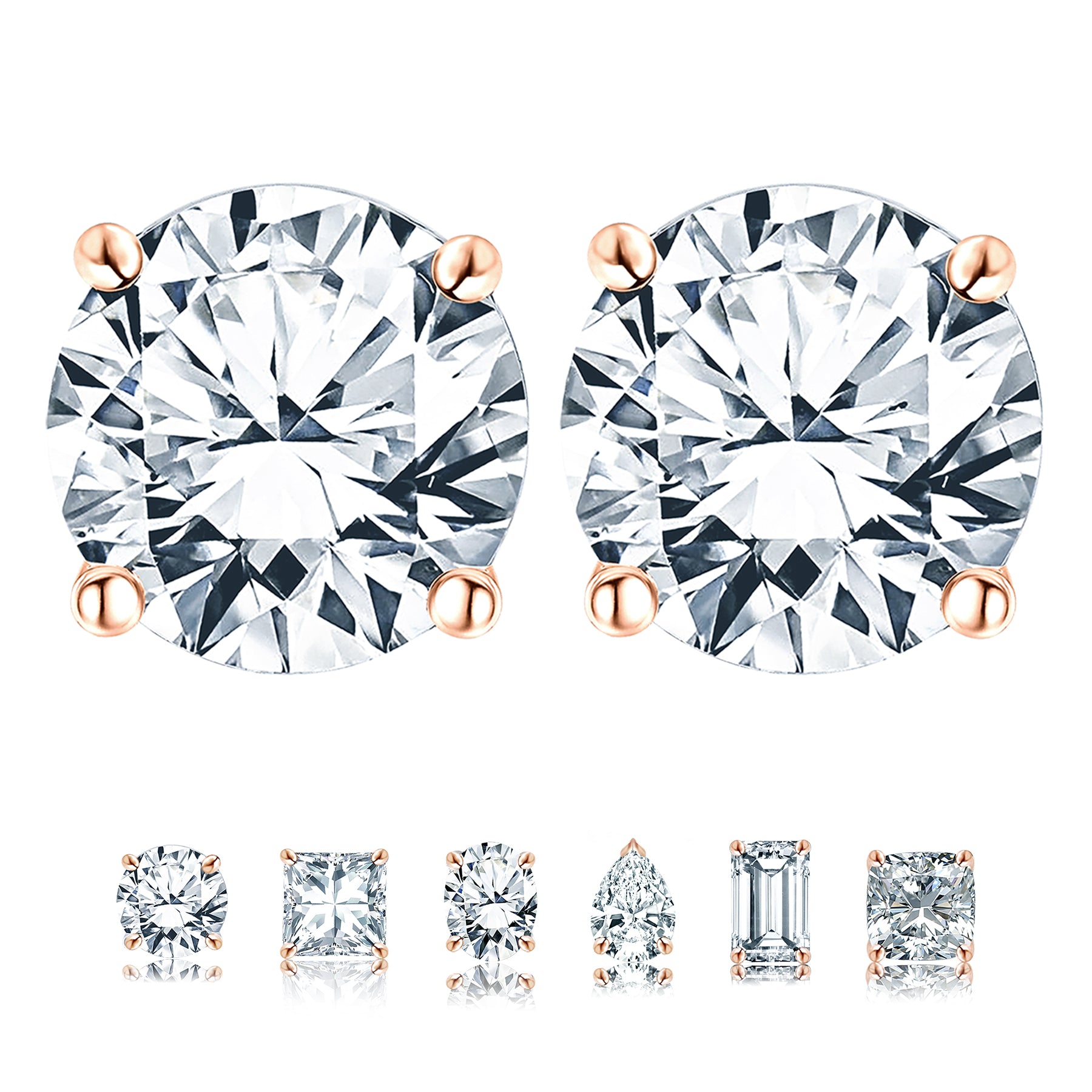 Certified 4 Prong 2 Carat Round Shaped Moissanite Solitaire Stud Earrings