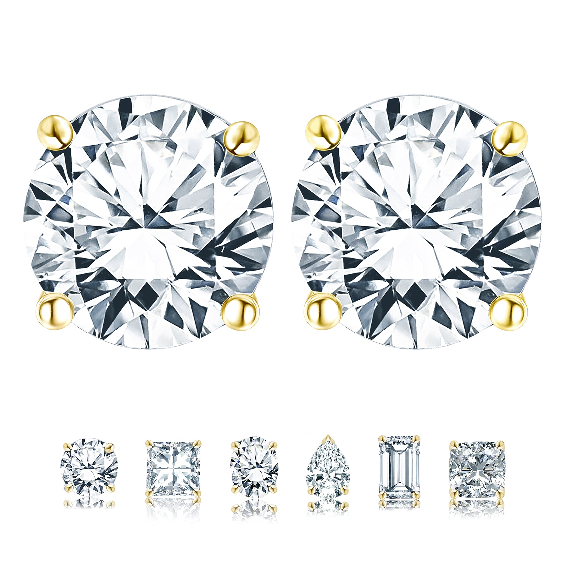 Certified 4 Prong 2 Carat Round Shaped Moissanite Solitaire Stud Earrings
