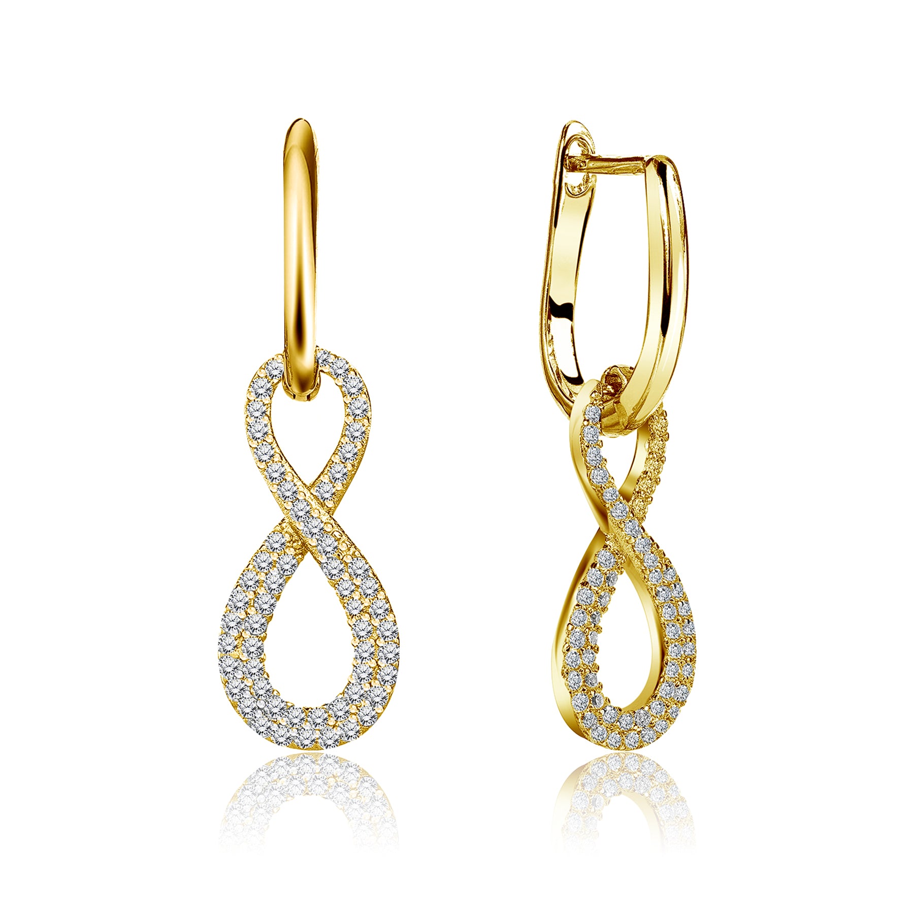 1 Carat Infinity Leverback Dangle Earrings - Gift for Women - in 18k White Gold over Silver