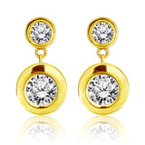 Sparkling 2.5 Carat Double Round Cut Stone - Bezel Set - Women's Dangle Earrings in Silver