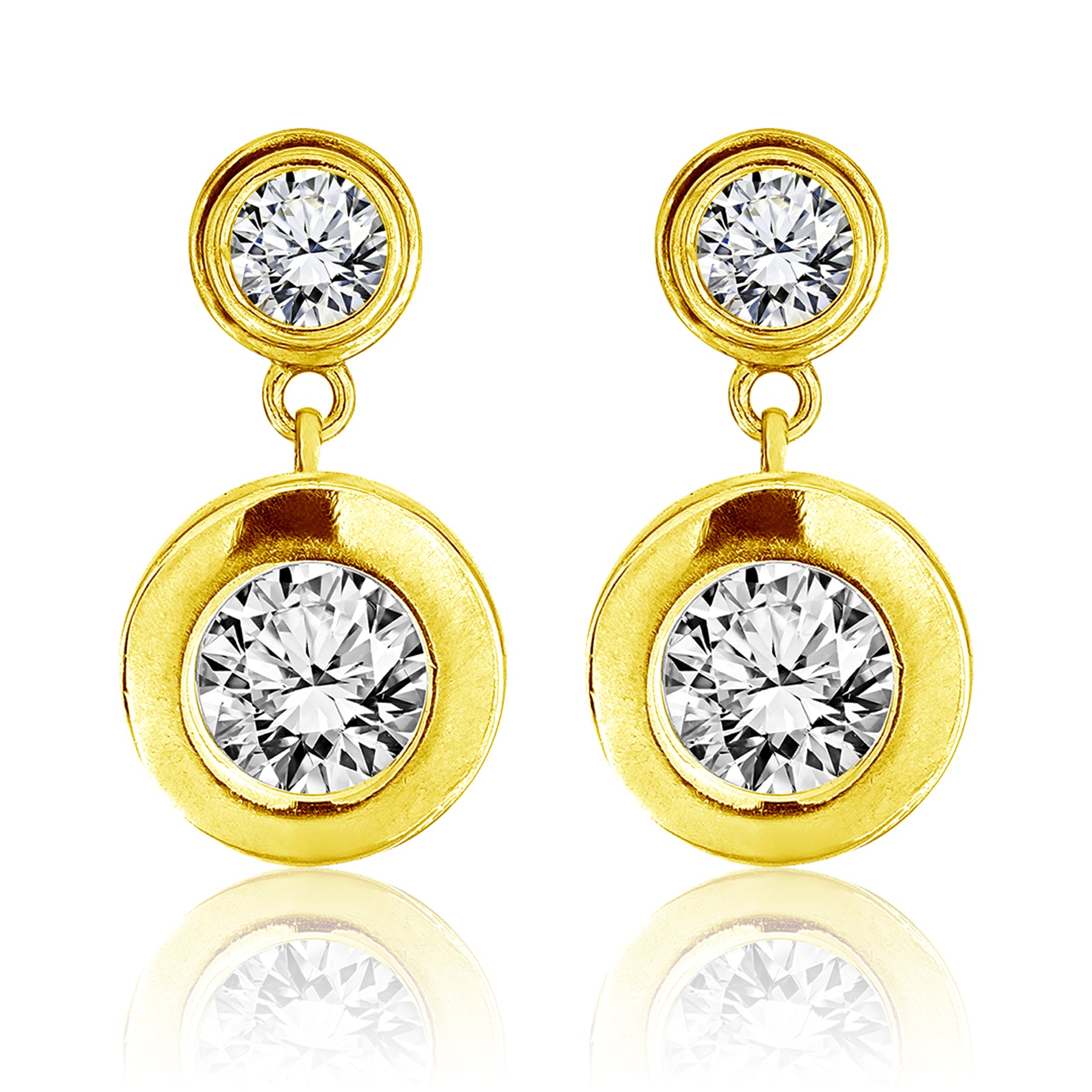 Sparkling 2.5 Carat Double Round Cut Stone - Bezel Set - Women's Dangle Earrings in Silver