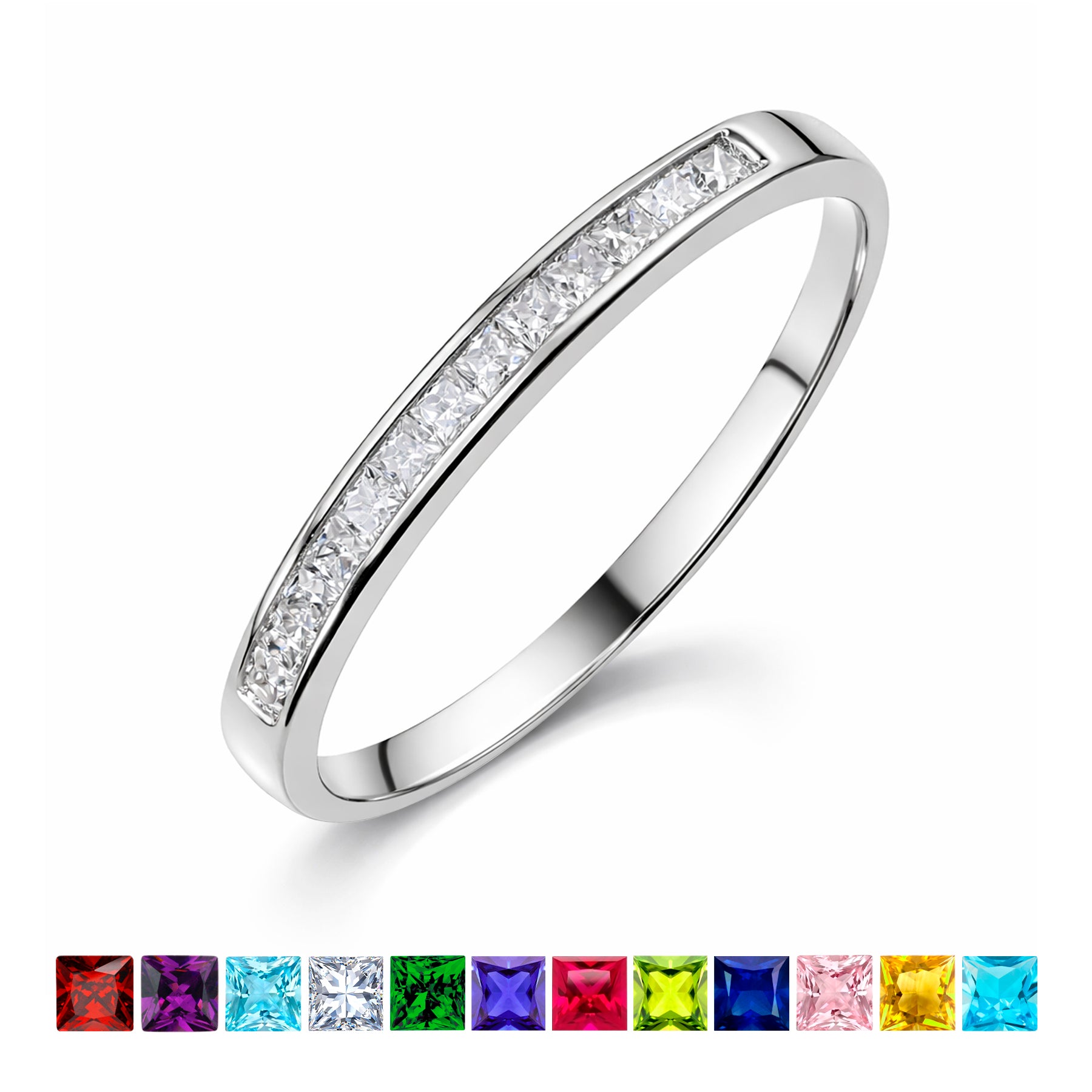 0.25 Ct Princess Cut January Birthstone Wedding Band