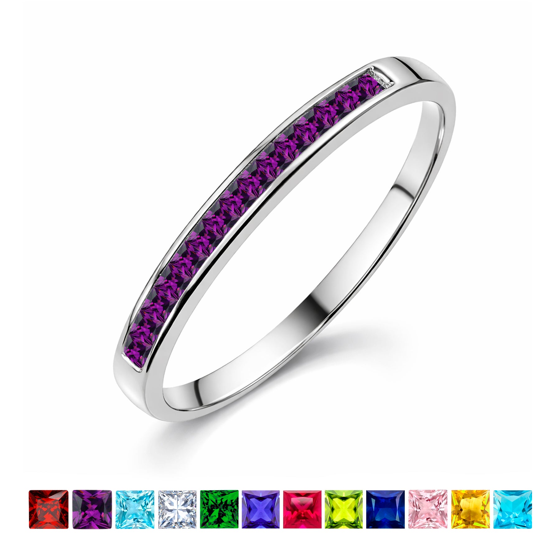 0.25 Ct Princess Cut January Birthstone Wedding Band