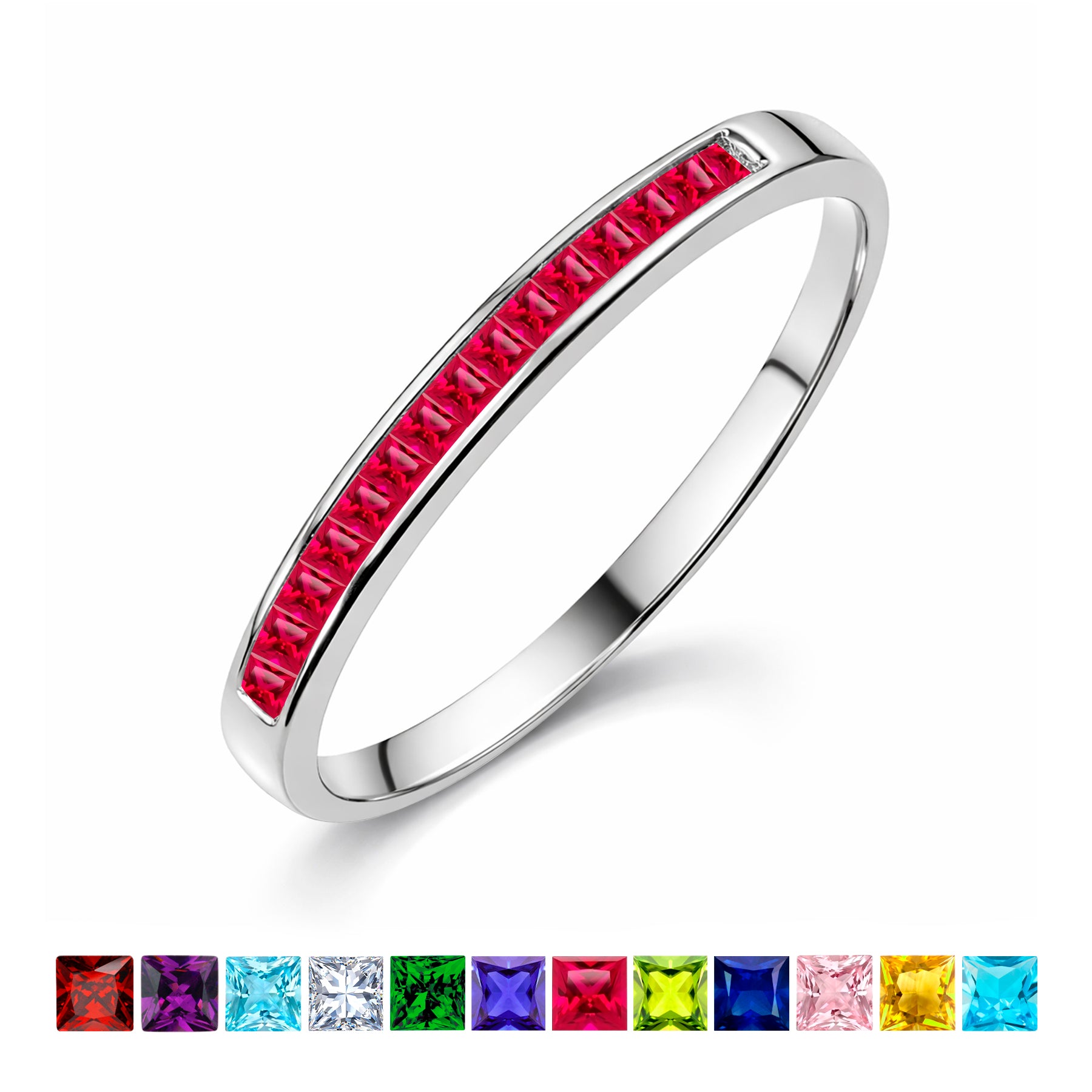 0.25 Ct Princess Cut January Birthstone Wedding Band