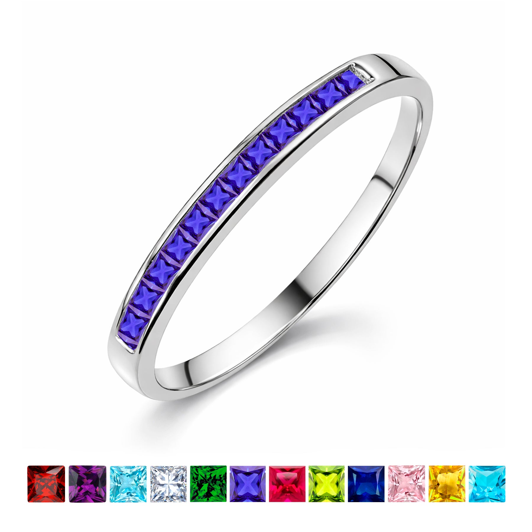 0.25 Ct Princess Cut January Birthstone Wedding Band