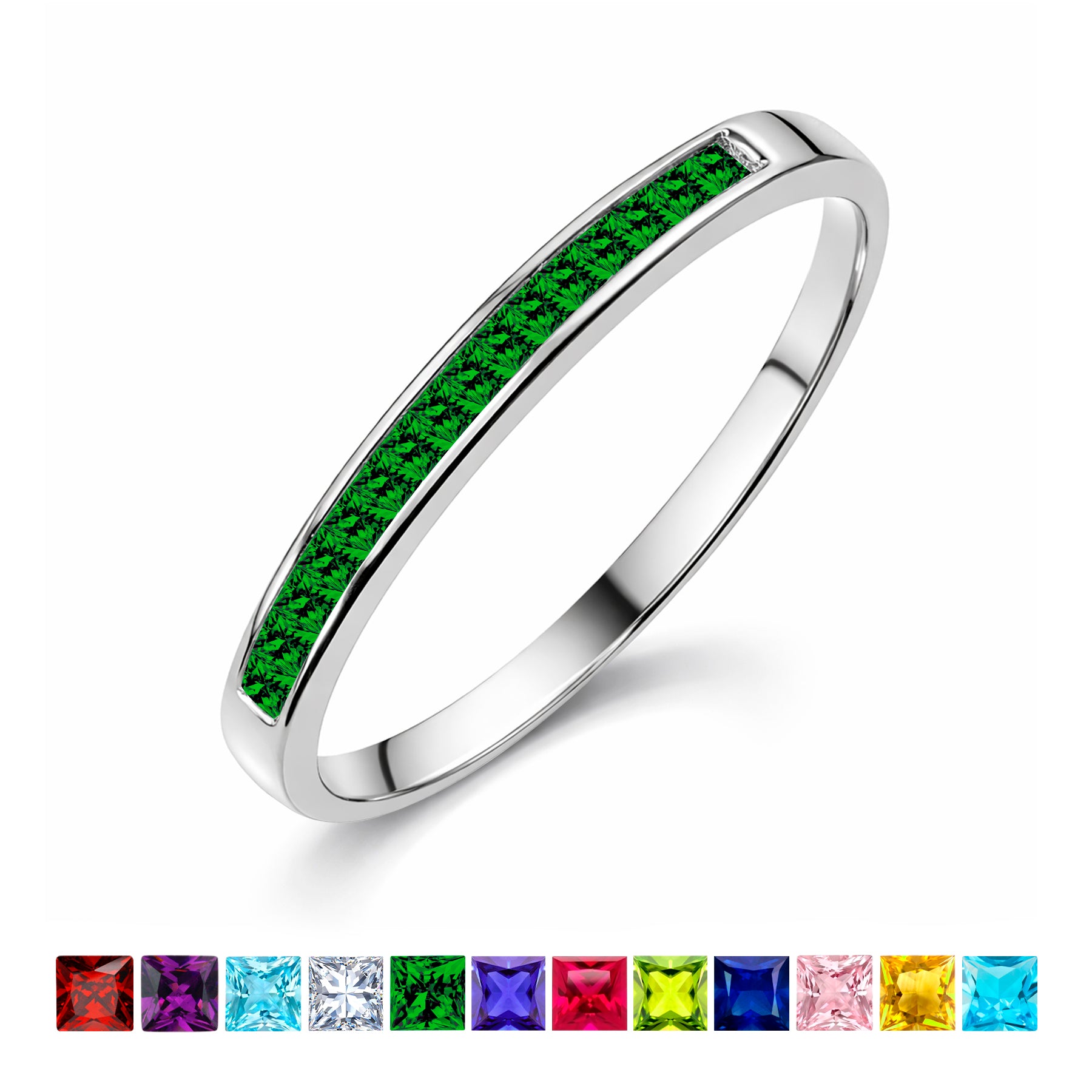 0.25 Ct Princess Cut January Birthstone Wedding Band