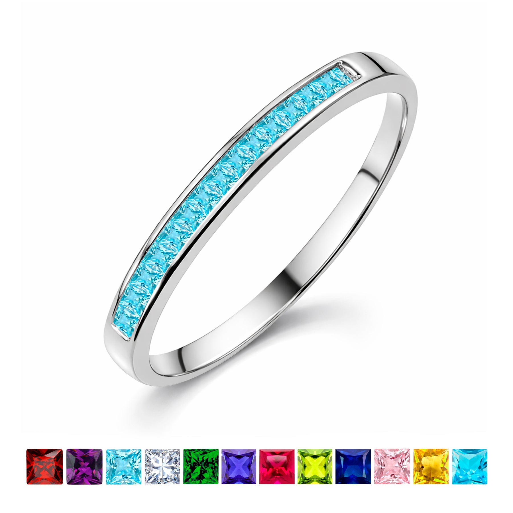 0.25 Ct Princess Cut January Birthstone Wedding Band