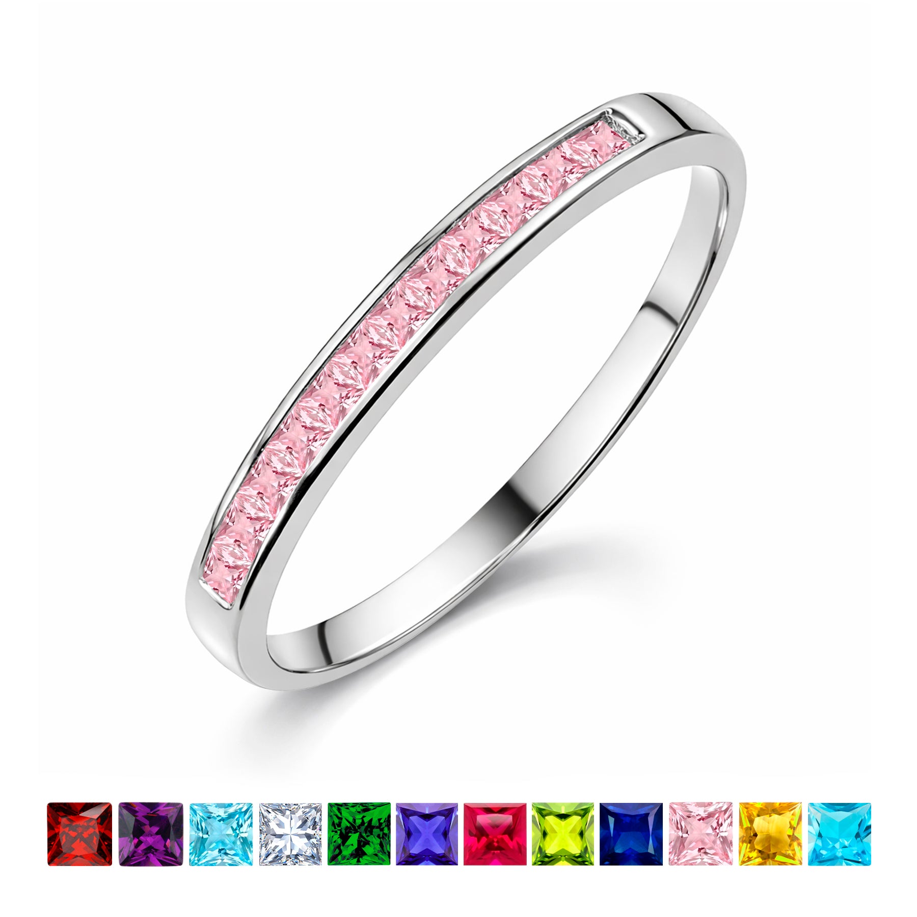 0.25 Ct Princess Cut January Birthstone Wedding Band