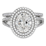 JeenMata 2.75 Carat Oval Cut Moissanite Double Halo Split Shank Engagement Ring Set in 18K White Gold Plated for Women