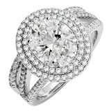 JeenMata 2.75 Carat Oval Cut Moissanite Double Halo Split Shank Engagement Ring Set in 18K White Gold Plated for Women