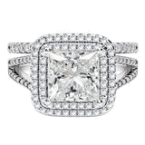 JeenMata 2.75 Carat Princess Cut Moissanite Double Halo Split Shank Engagement Ring Set in 18K White Gold Plated for Women