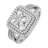 JeenMata 2.75 Carat Princess Cut Moissanite Double Halo Split Shank Engagement Ring Set in 18K White Gold Plated for Women