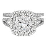 JeenMata 2.75 Carat Round Brilliant Cut Moissanite Double Halo Split Shank Engagement Ring Set in 18K White Gold Plated for Women
