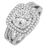 JeenMata 2.75 Carat Round Brilliant Cut Moissanite Double Halo Split Shank Engagement Ring Set in 18K White Gold Plated for Women