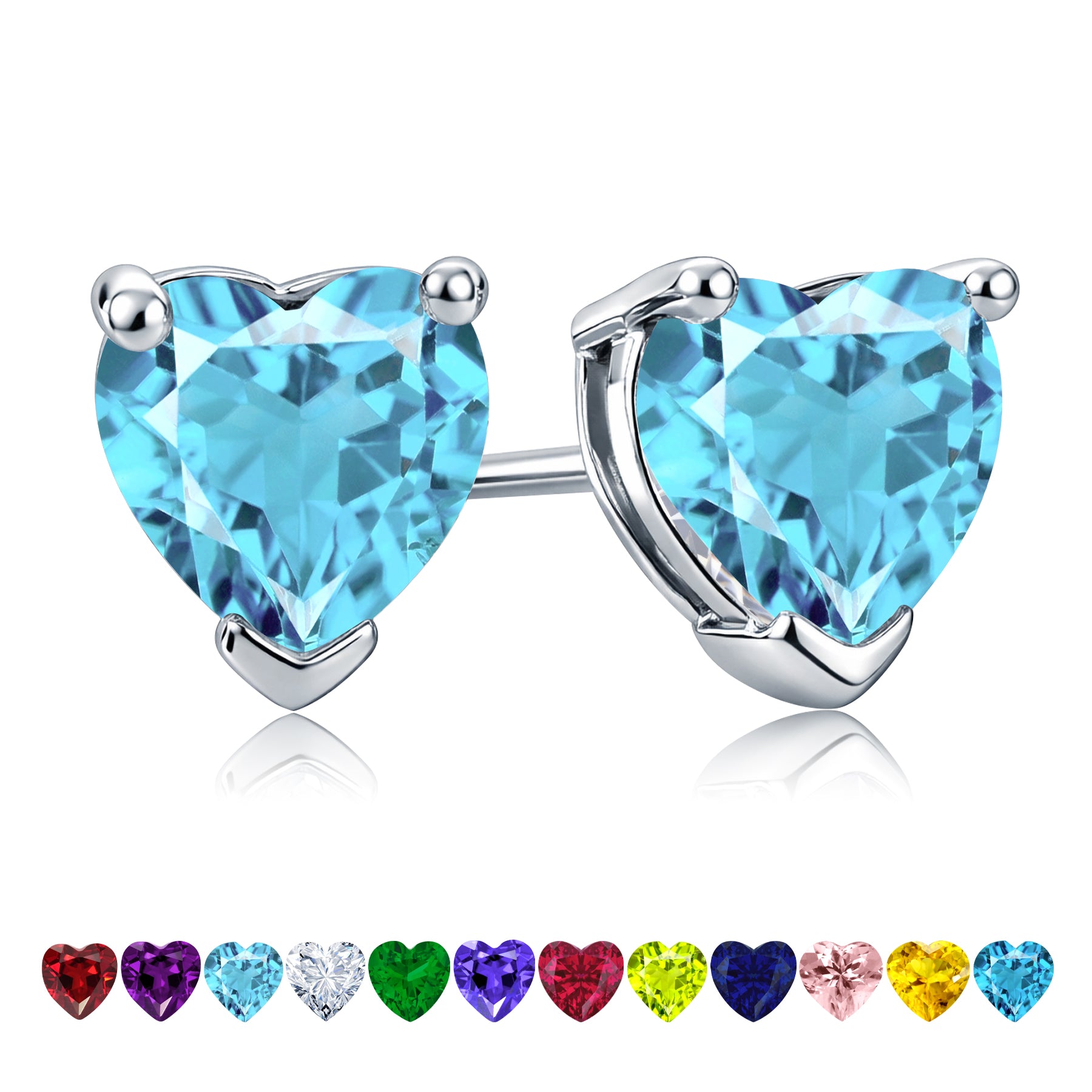 1.5 Carat Heart Cut Birthstone Solitaire Stud Earrings