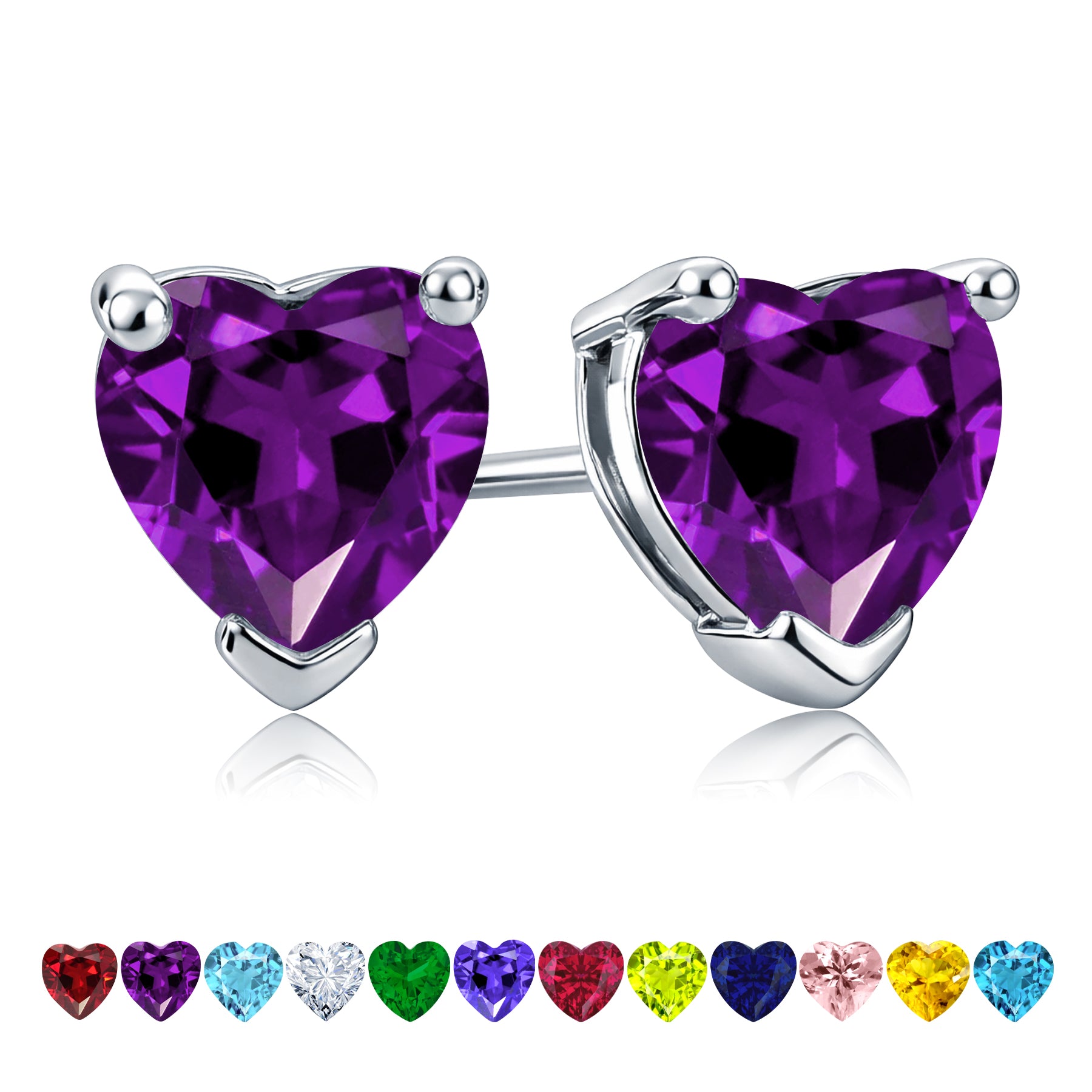1.5 Carat Heart Cut Birthstone Solitaire Stud Earrings