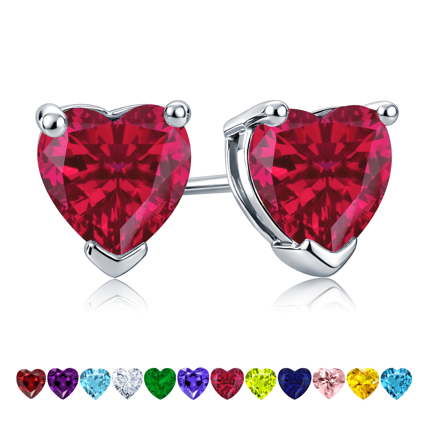 1.5 Carat Heart Cut Birthstone Solitaire Stud Earrings