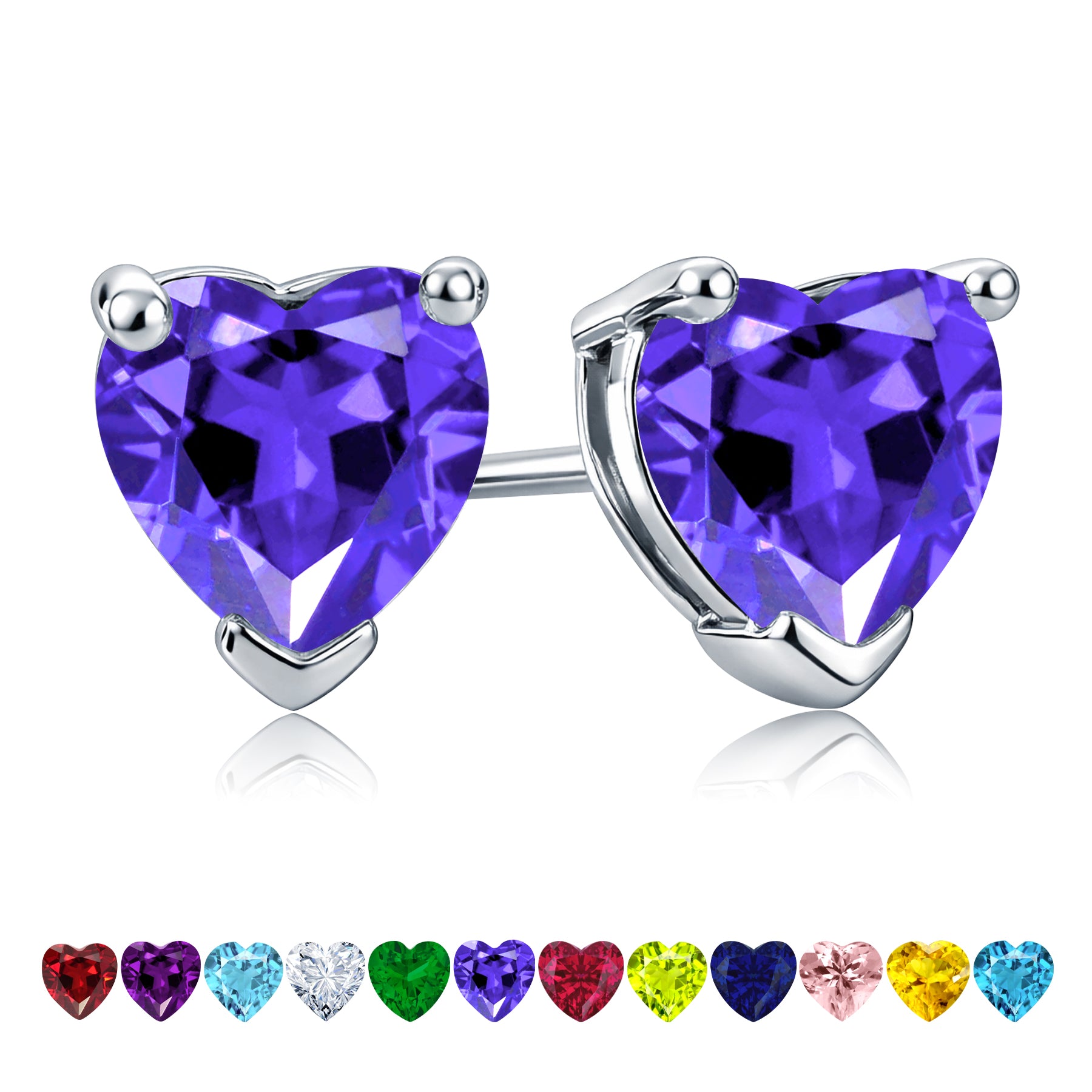 1.5 Carat Heart Cut Birthstone Solitaire Stud Earrings