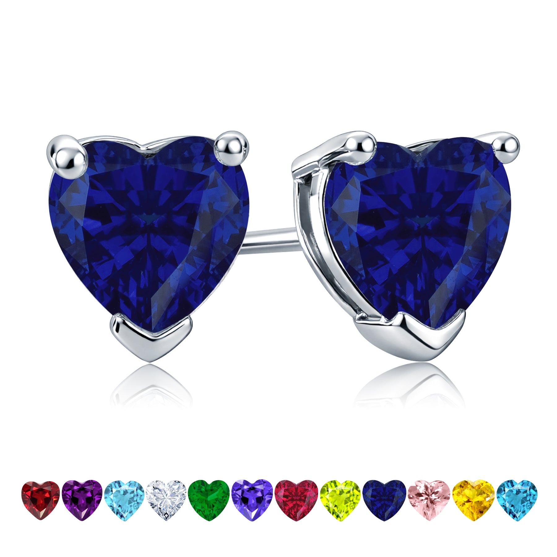 1.5 Carat Heart Cut Birthstone Solitaire Stud Earrings