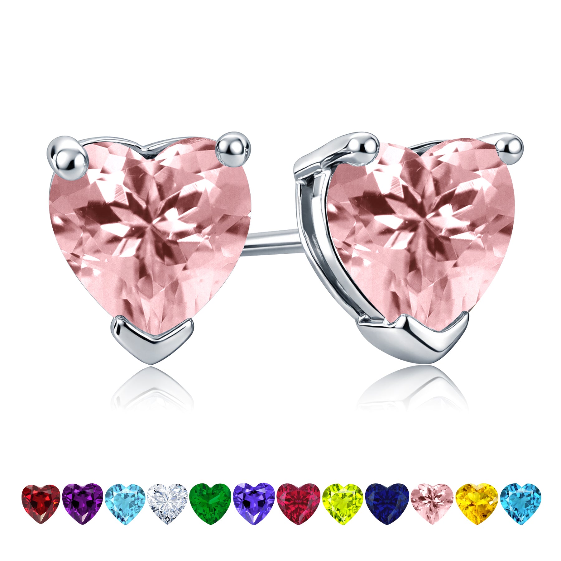 1.5 Carat Heart Cut Birthstone Solitaire Stud Earrings