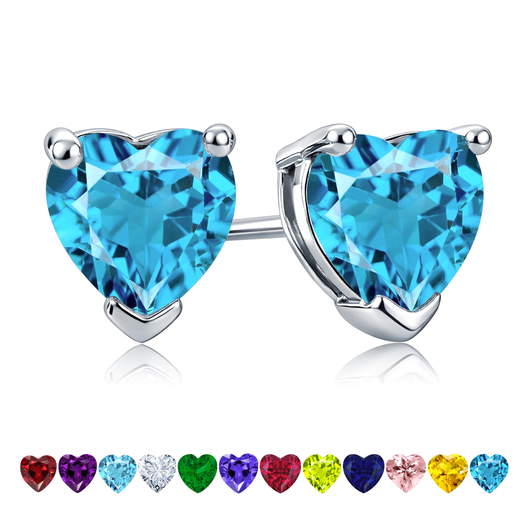 1.5 Carat Heart Cut Birthstone Solitaire Stud Earrings