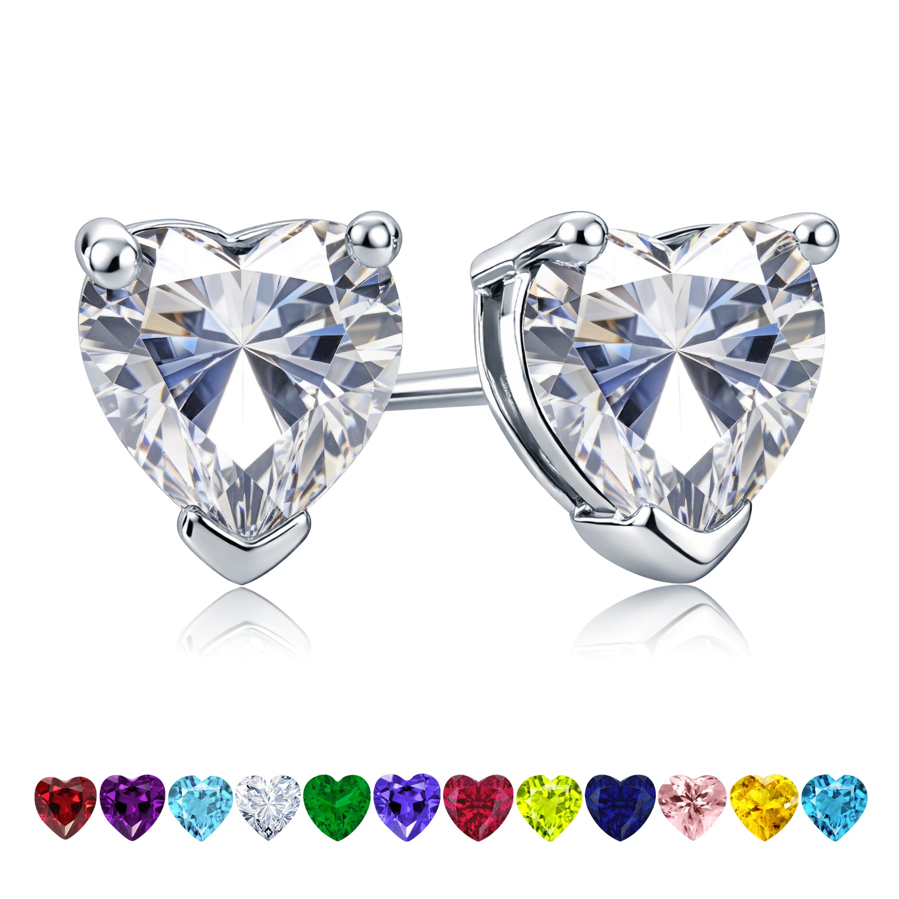 1.5 Carat Heart Cut Birthstone Solitaire Stud Earrings
