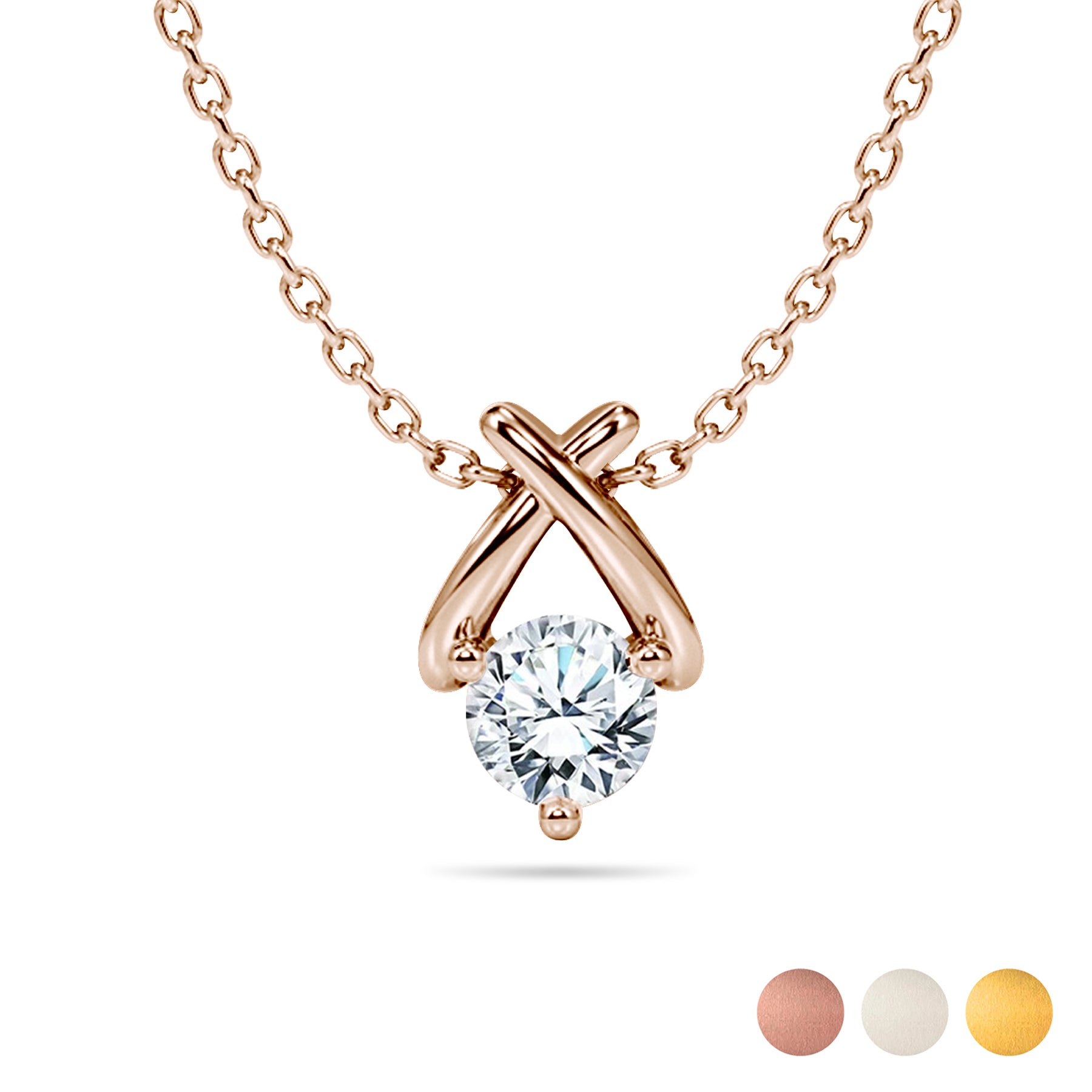 Solitaire 0.33 Carat Round Cut  Lab Diamond Criss Cross Necklace