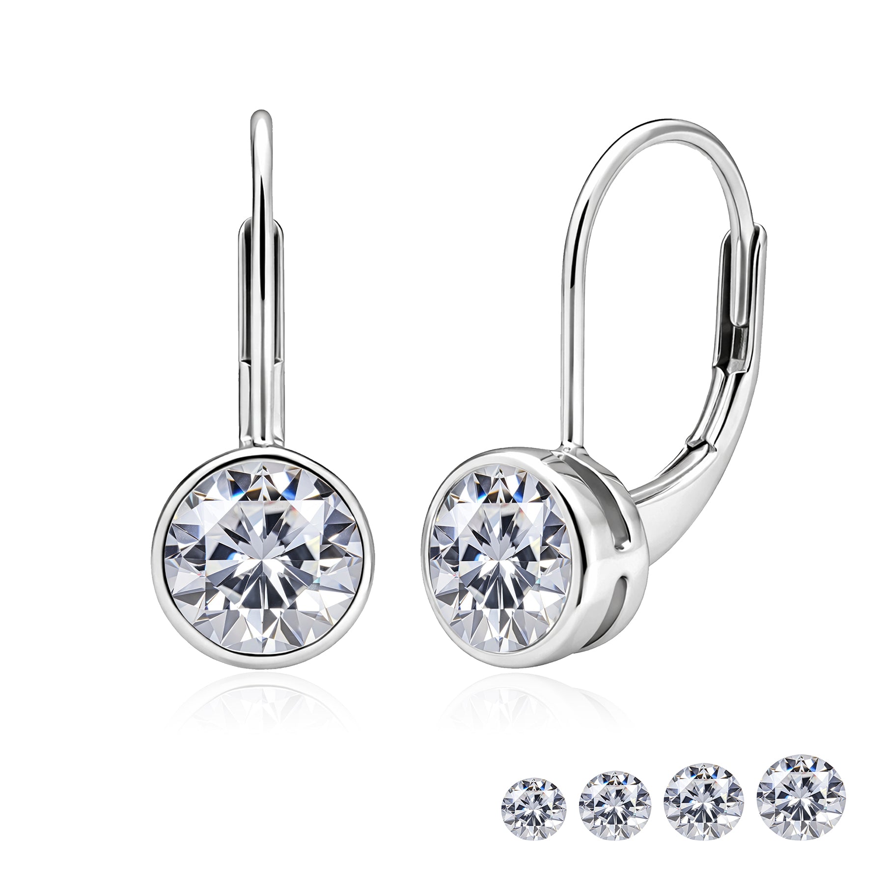Lab Diamond Bezel Set Leverback Drop Earrings