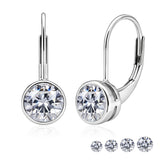 1 Carat Lab Grown Diamond Bezel Set Leverback Drop Earrings 18K White Gold Plating for Women
