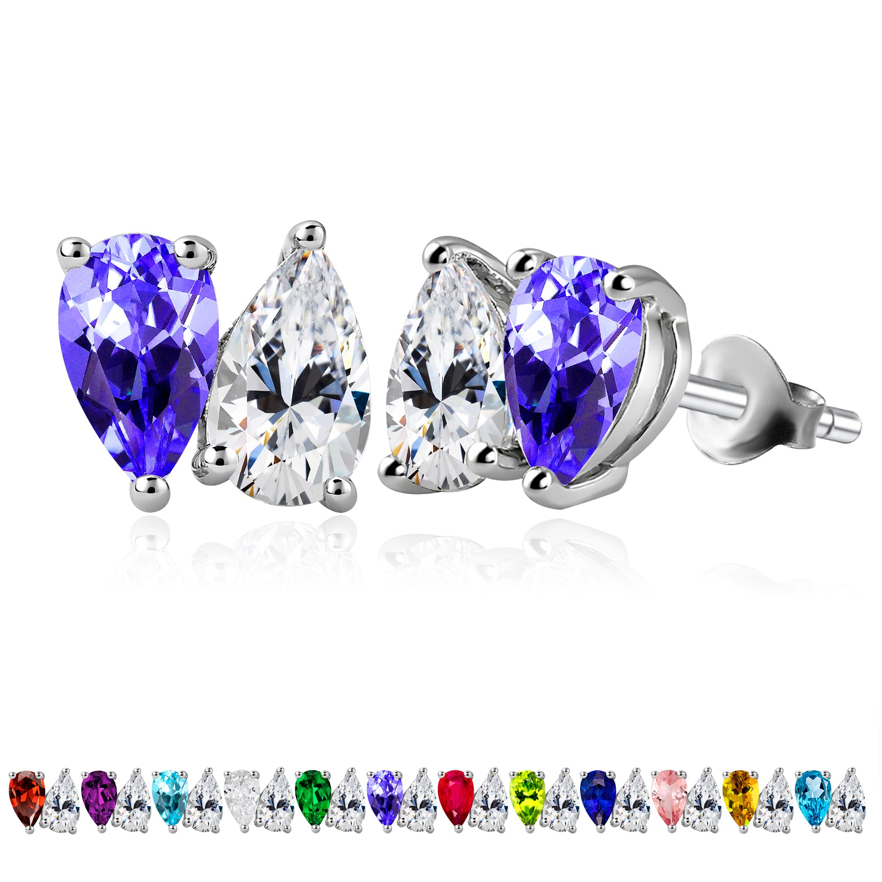 2.5 Carat Pear Cut Birthstone Two Stone Stud Earrings