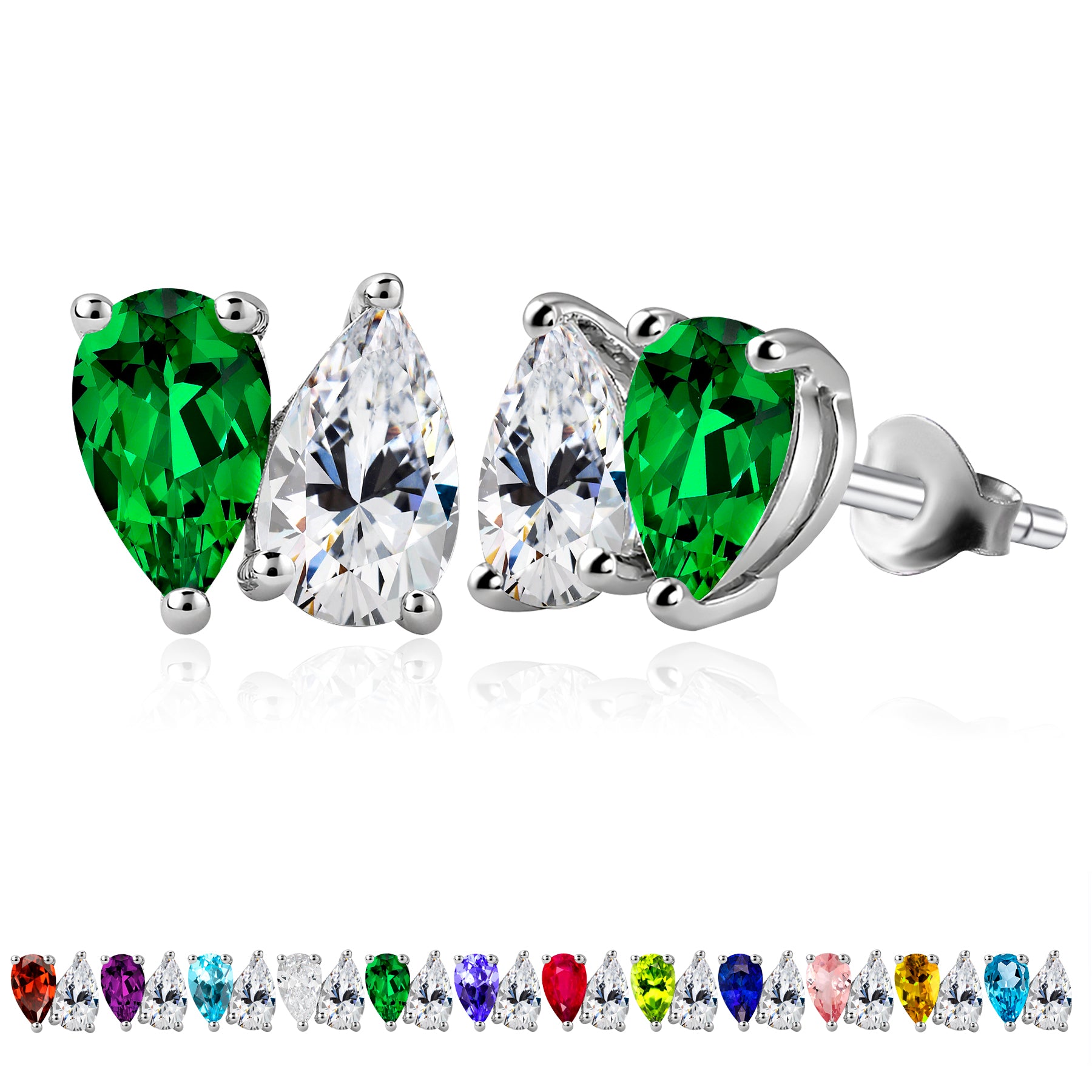 2.5 Carat Pear Cut Birthstone Two Stone Stud Earrings