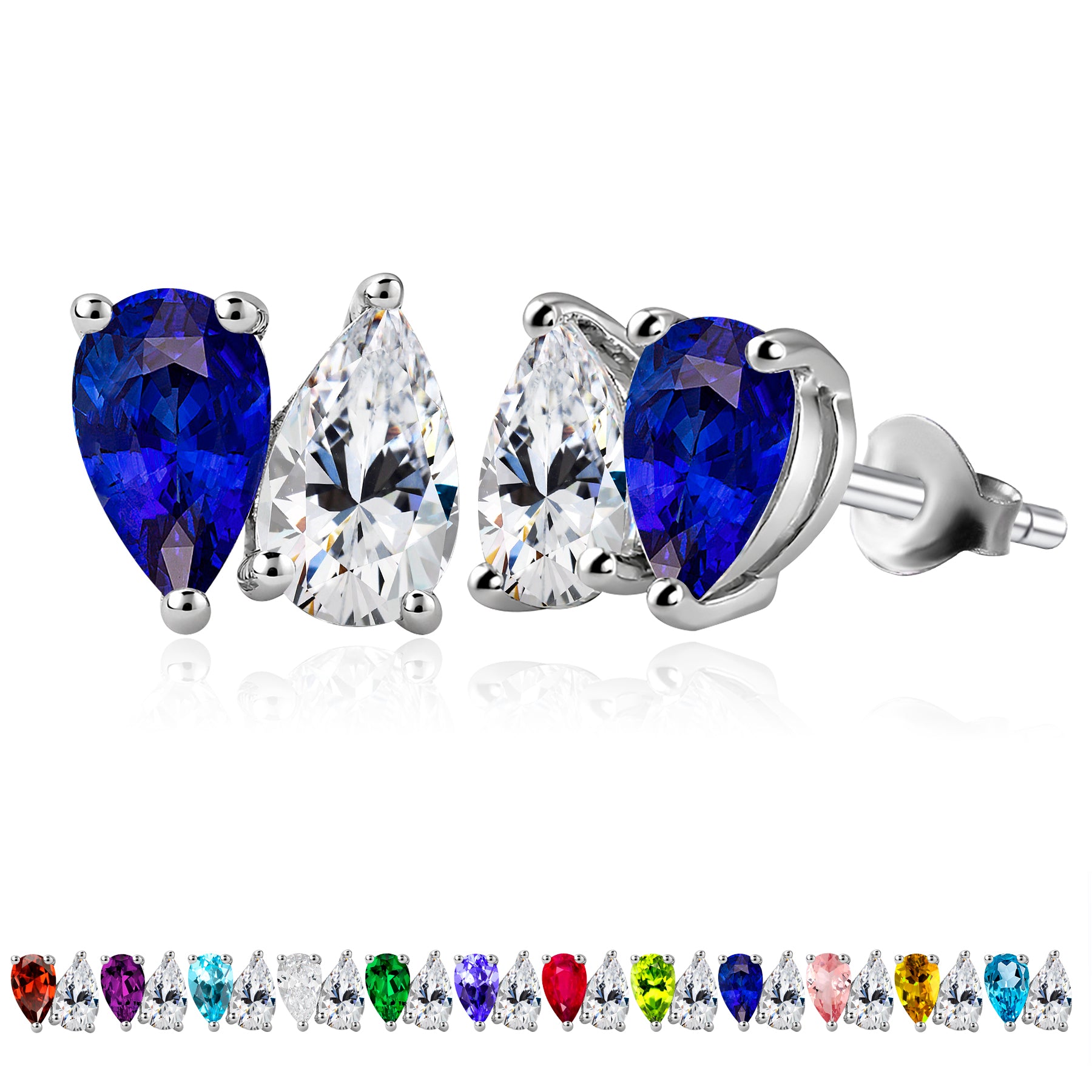 2.5 Carat Pear Cut Birthstone Two Stone Stud Earrings