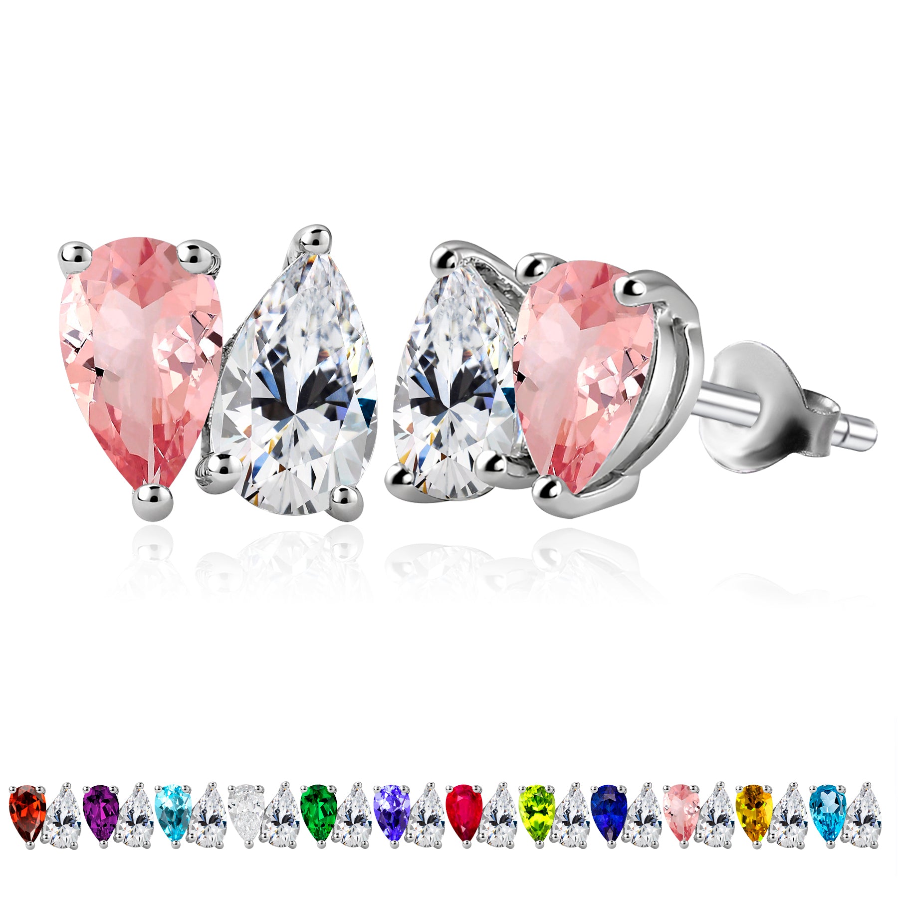 2.5 Carat Pear Cut Birthstone Two Stone Stud Earrings